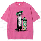 Unisex Street Style Skater Otter Printed Washed Tee