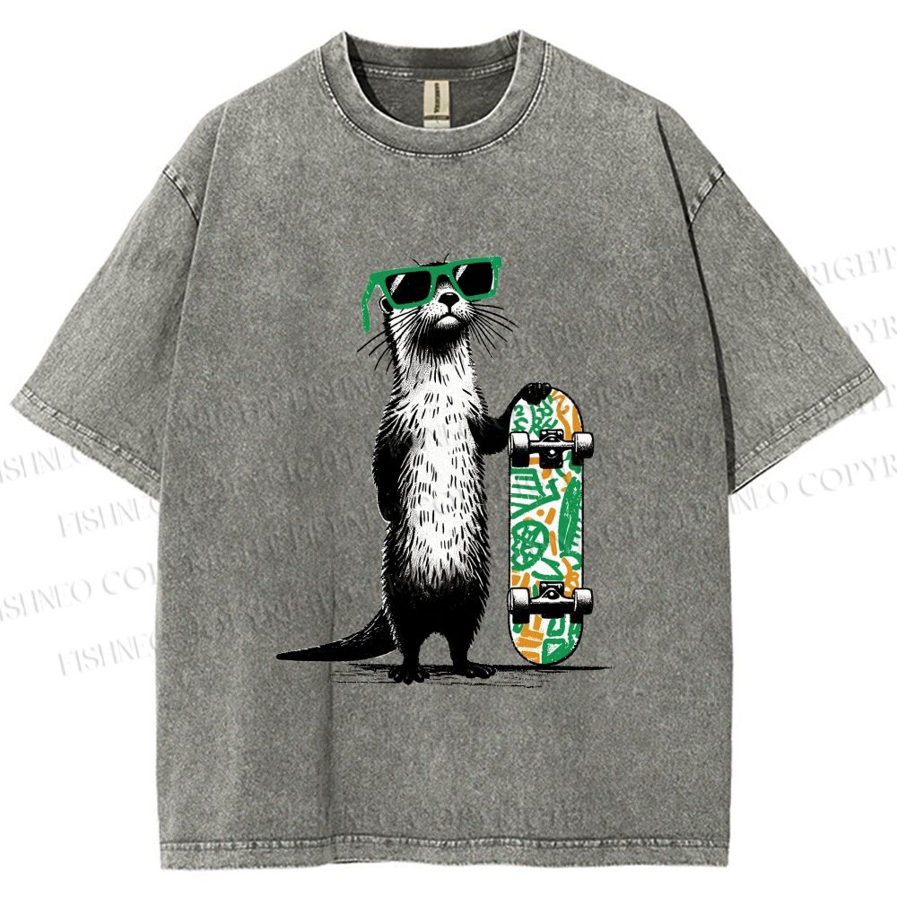 Unisex Street Style Skater Otter Printed Washed Tee