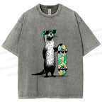 Unisex Street Style Skater Otter Printed Washed Tee