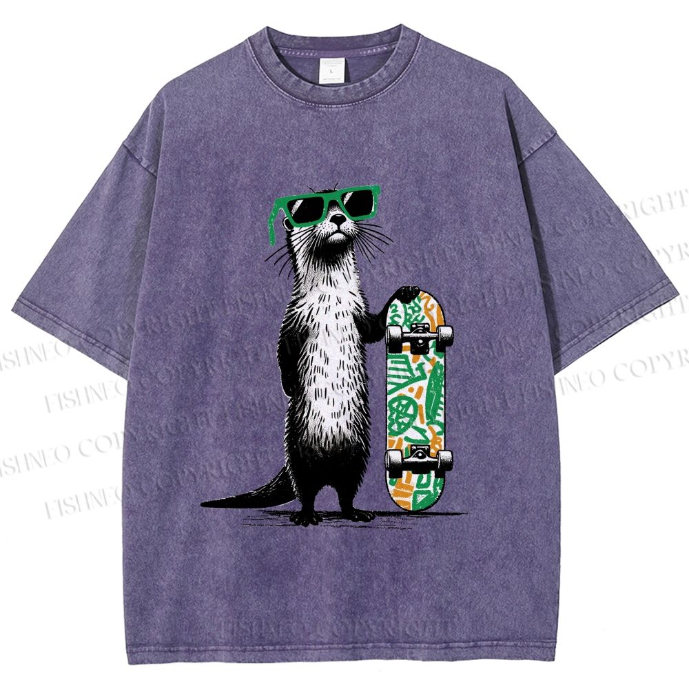 Unisex Street Style Skater Otter Printed Washed Tee