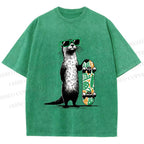 Unisex Street Style Skater Otter Printed Washed Tee