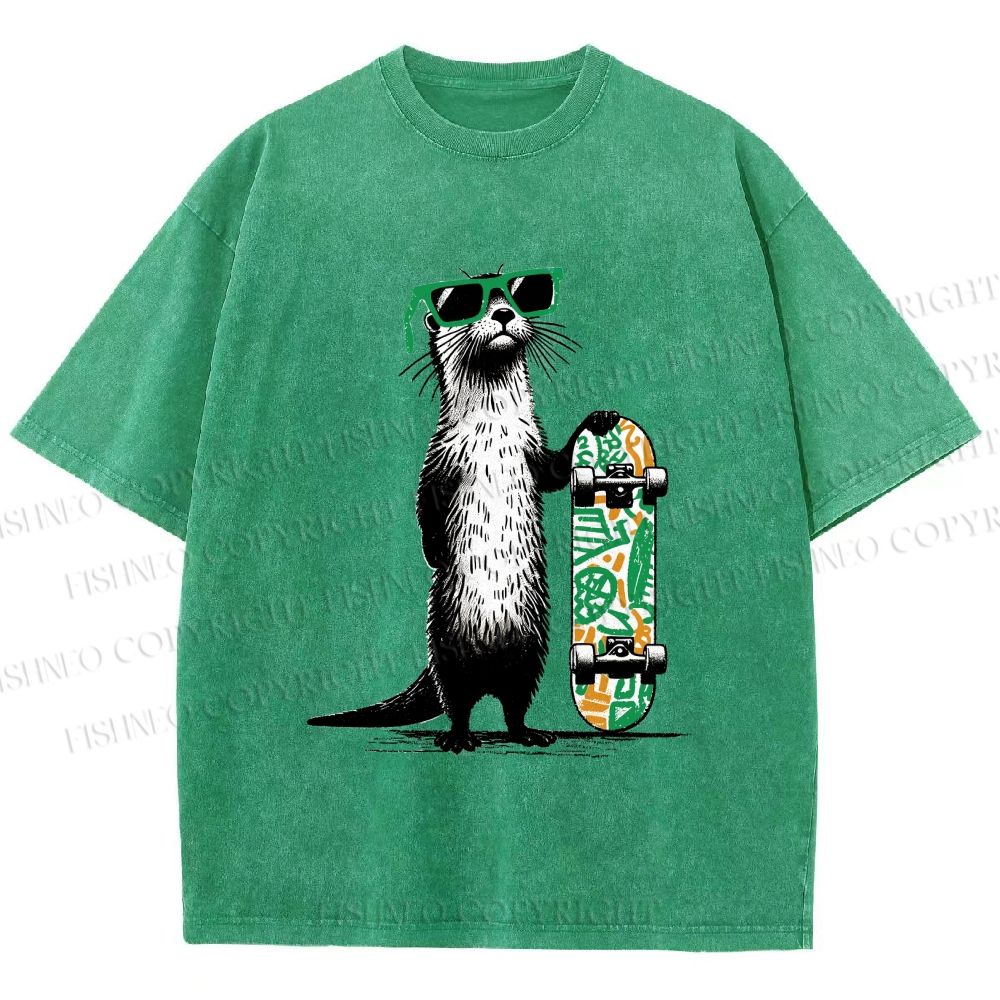 Unisex Street Style Skater Otter Printed Washed Tee