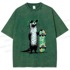 Unisex Street Style Skater Otter Printed Washed Tee