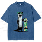 Unisex Street Style Skater Otter Printed Washed Tee