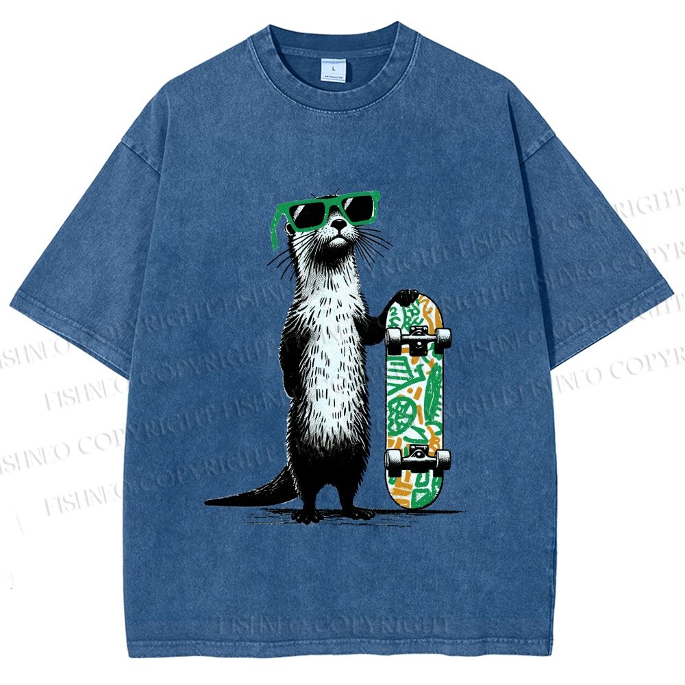 Unisex Street Style Skater Otter Printed Washed Tee