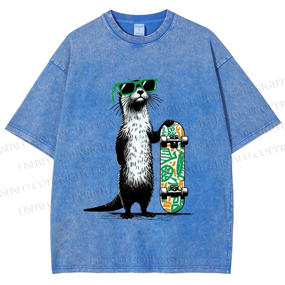 Unisex Street Style Skater Otter Printed Washed Tee