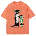 Unisex Street Style Skater Otter Printed Washed Tee