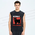 Unisex Actually I'm a Delight Black Cat Printed Washed Tank Top