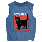 Unisex Actually I'm a Delight Black Cat Printed Washed Tank Top