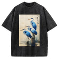 Unisex Great Blue Heron Japan Printed Washed Tee
