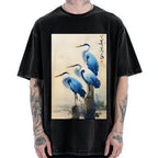 Unisex Great Blue Heron Japan Printed Washed Tee