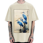 Unisex Great Blue Heron Japan Printed Washed Tee
