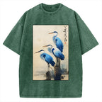 Unisex Great Blue Heron Japan Printed Washed Tee