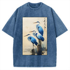 Unisex Great Blue Heron Japan Printed Washed Tee