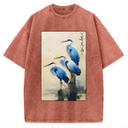 Unisex Great Blue Heron Japan Printed Washed Tee