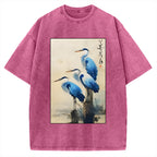 Unisex Great Blue Heron Japan Printed Washed Tee