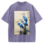 Unisex Great Blue Heron Japan Printed Washed Tee