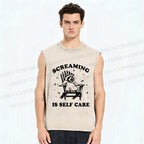 Unisex Screaming Is Self Care Raccoon Printed Washed Tank Top