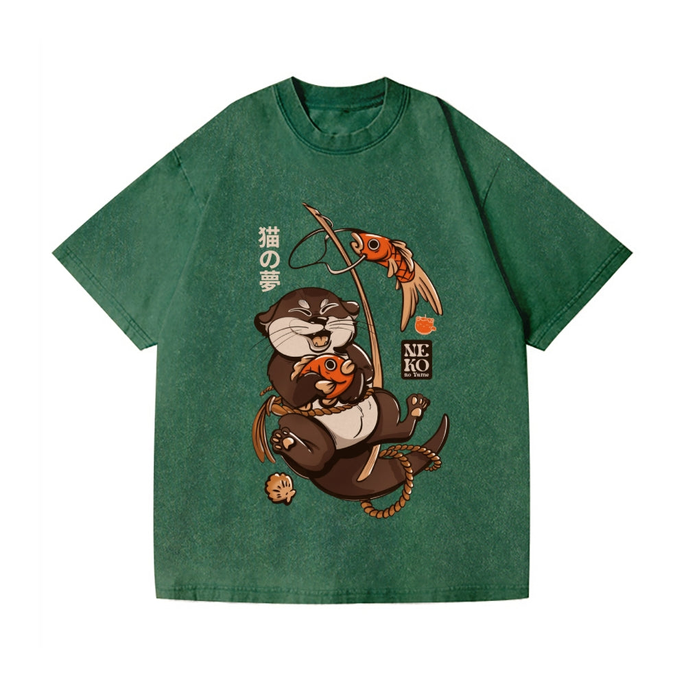 Unisex Otter Koinobori Printed Washed Tee