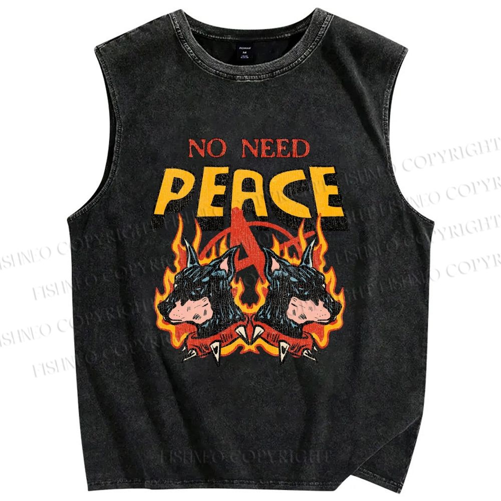 Unisex No Need Peace Dog Printed Washed Tank Top