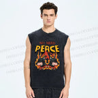 Unisex No Need Peace Dog Printed Washed Tank Top