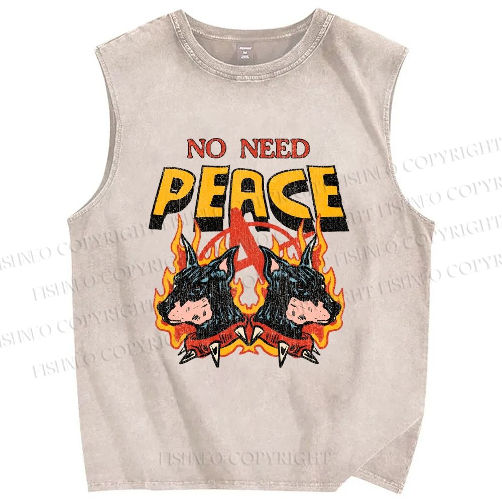 Unisex No Need Peace Dog Printed Washed Tank Top