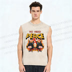 Unisex No Need Peace Dog Printed Washed Tank Top
