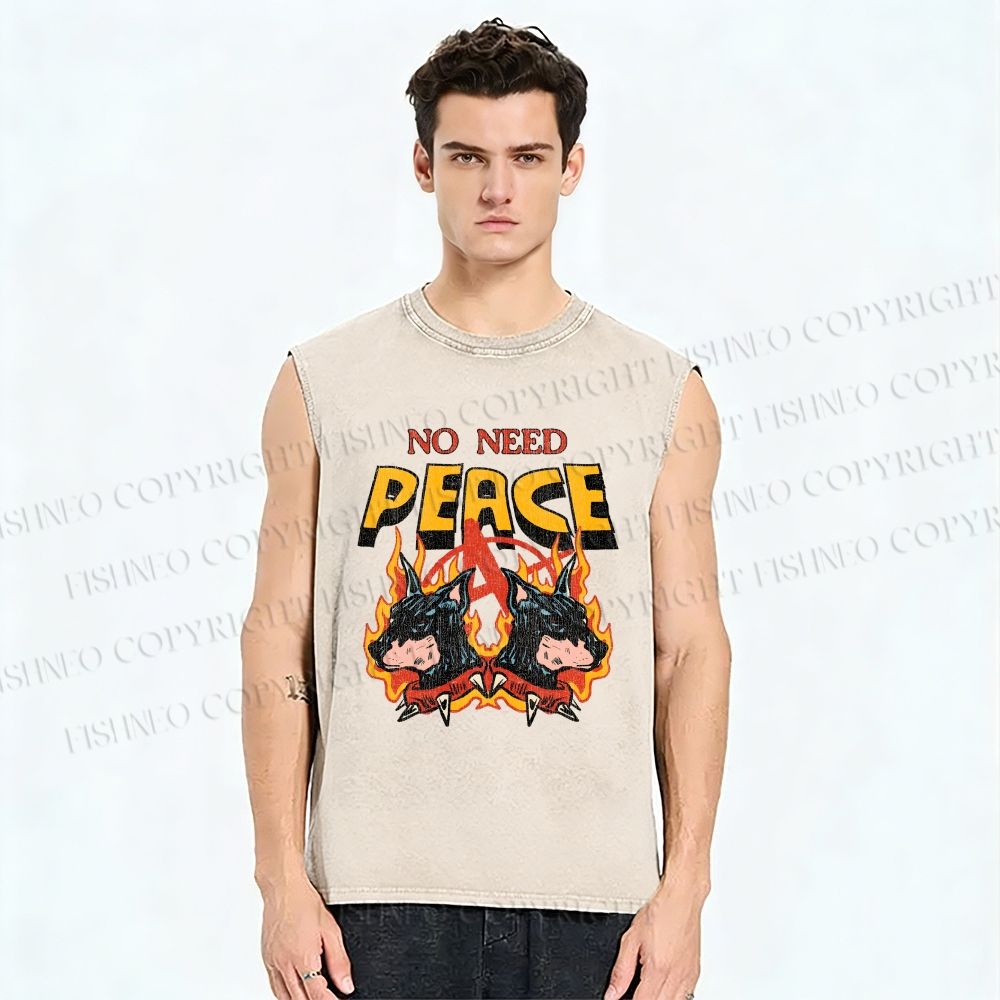 Unisex No Need Peace Dog Printed Washed Tank Top