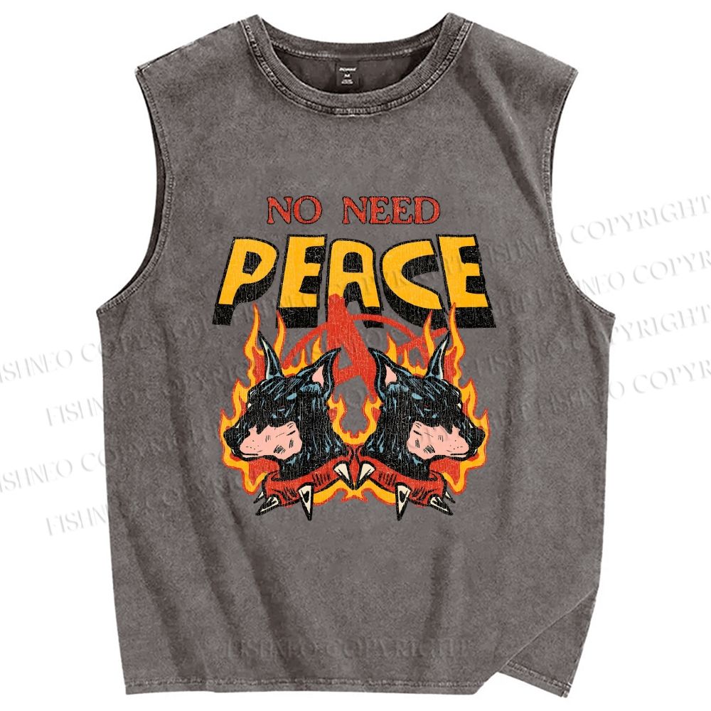 Unisex No Need Peace Dog Printed Washed Tank Top