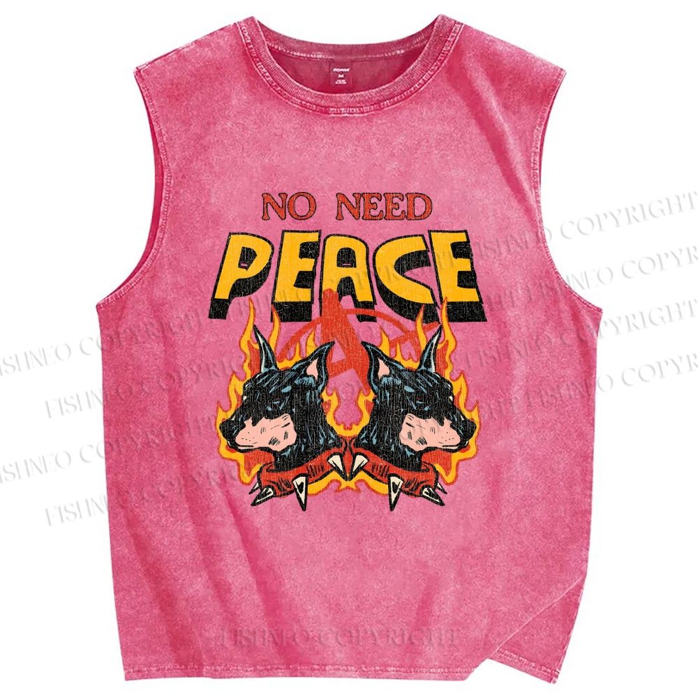Unisex No Need Peace Dog Printed Washed Tank Top