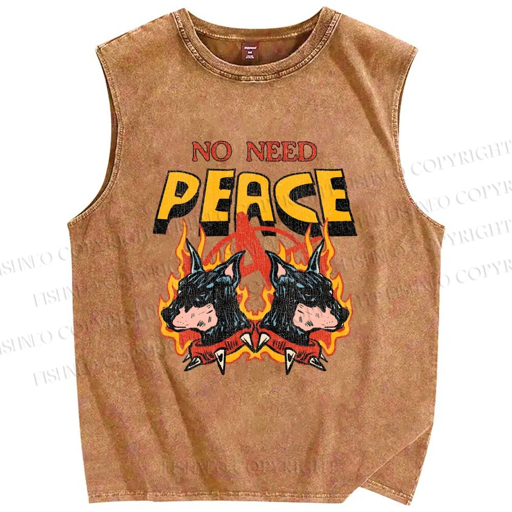 Unisex No Need Peace Dog Printed Washed Tank Top