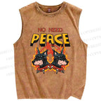 Unisex No Need Peace Dog Printed Washed Tank Top