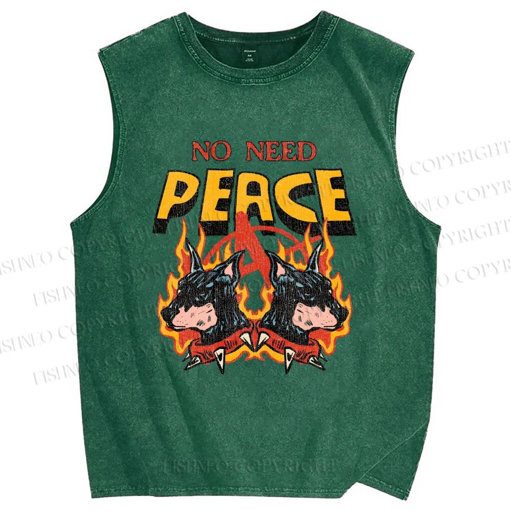 Unisex No Need Peace Dog Printed Washed Tank Top