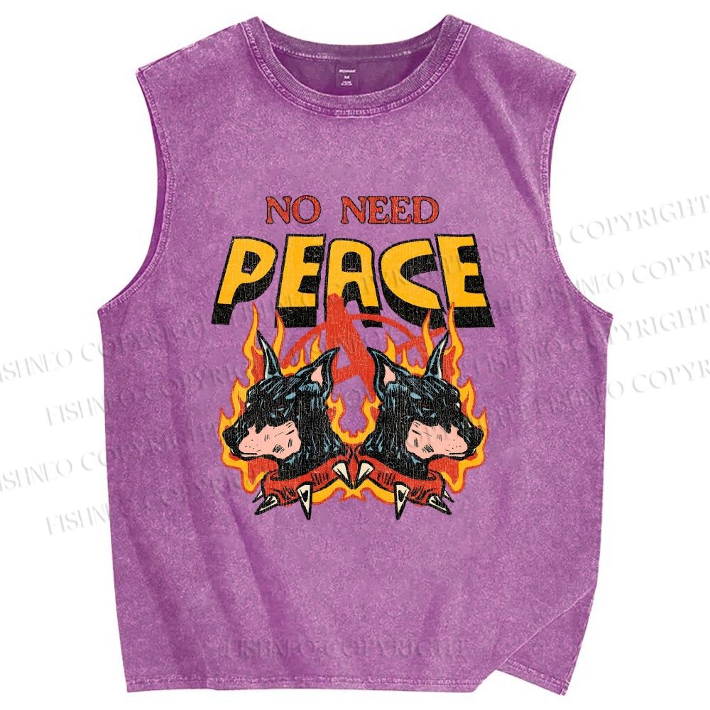 Unisex No Need Peace Dog Printed Washed Tank Top