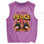 Unisex No Need Peace Dog Printed Washed Tank Top