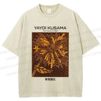 Unisex Yayoi Kusama Artistic Flowers Printed Washed Tee