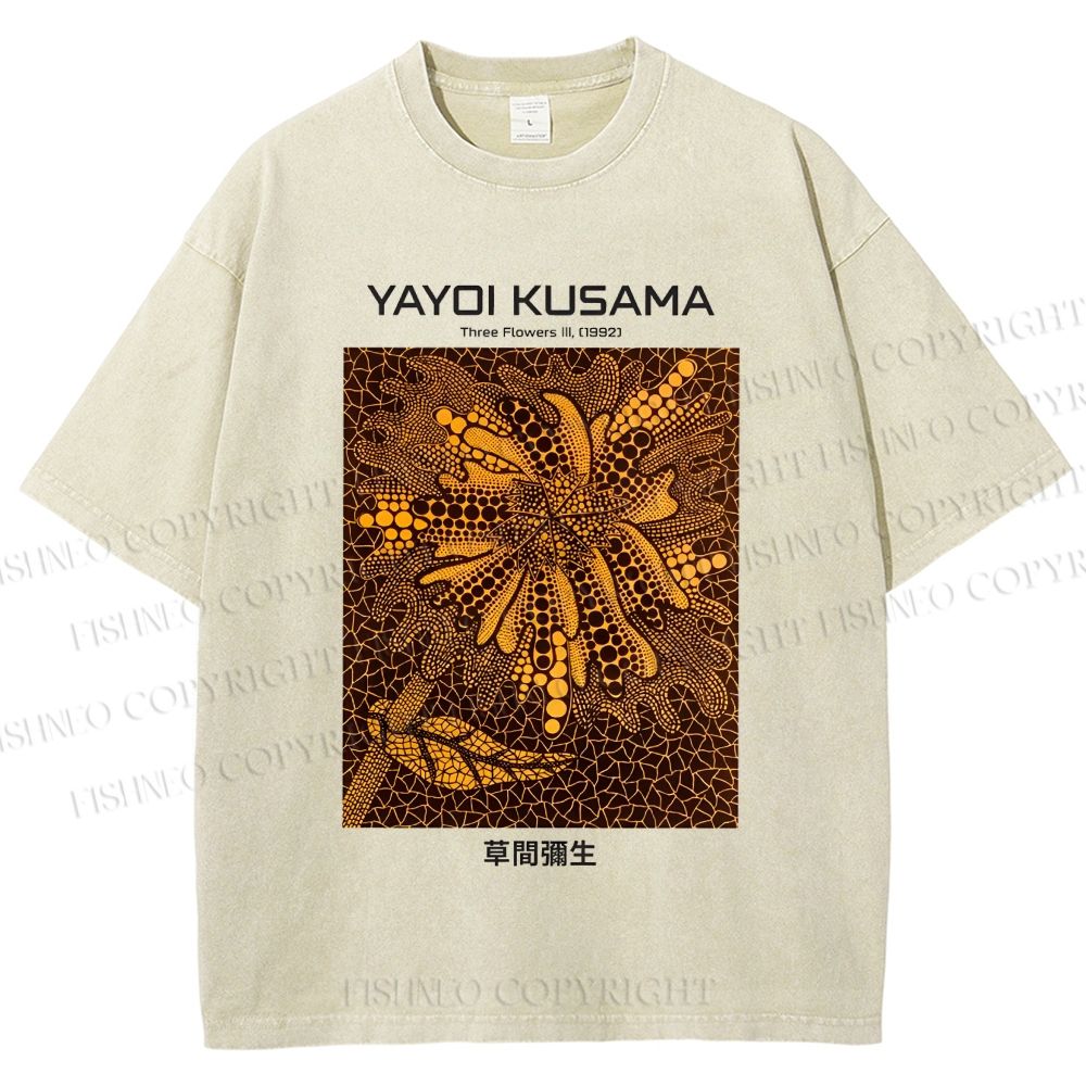 Unisex Yayoi Kusama Artistic Flowers Printed Washed Tee