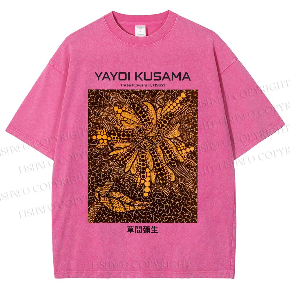 Unisex Yayoi Kusama Artistic Flowers Printed Washed Tee