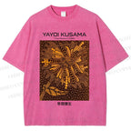Unisex Yayoi Kusama Artistic Flowers Printed Washed Tee