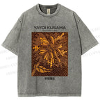 Unisex Yayoi Kusama Artistic Flowers Printed Washed Tee