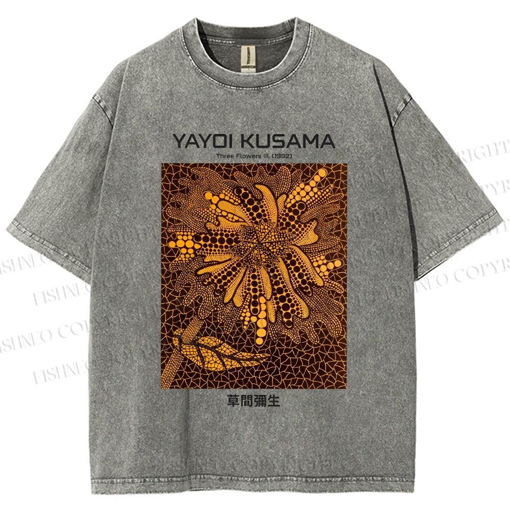 Unisex Yayoi Kusama Artistic Flowers Printed Washed Tee