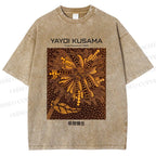 Unisex Yayoi Kusama Artistic Flowers Printed Washed Tee