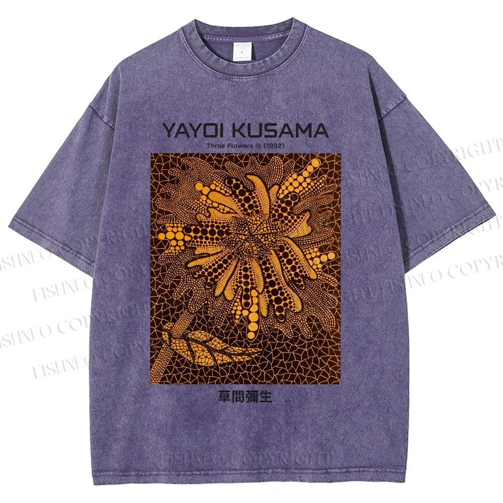 Unisex Yayoi Kusama Artistic Flowers Printed Washed Tee