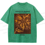 Unisex Yayoi Kusama Artistic Flowers Printed Washed Tee