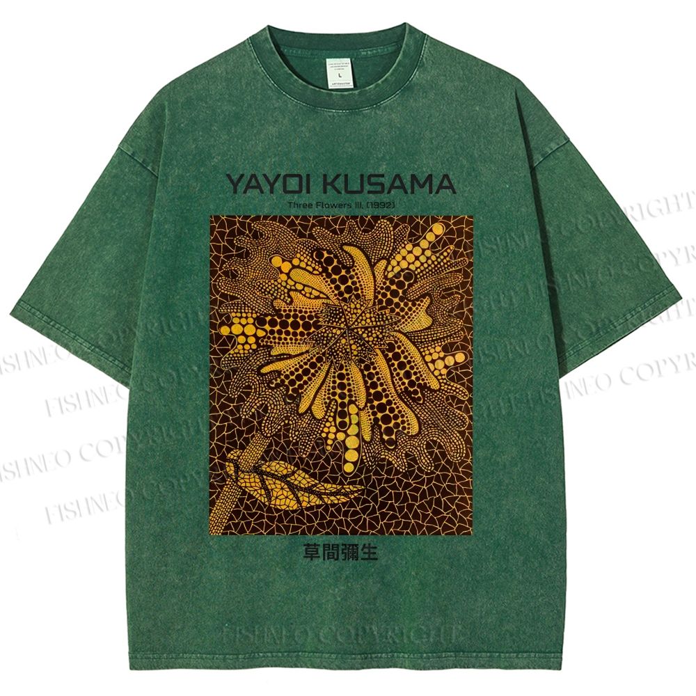 Unisex Yayoi Kusama Artistic Flowers Printed Washed Tee