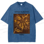 Unisex Yayoi Kusama Artistic Flowers Printed Washed Tee