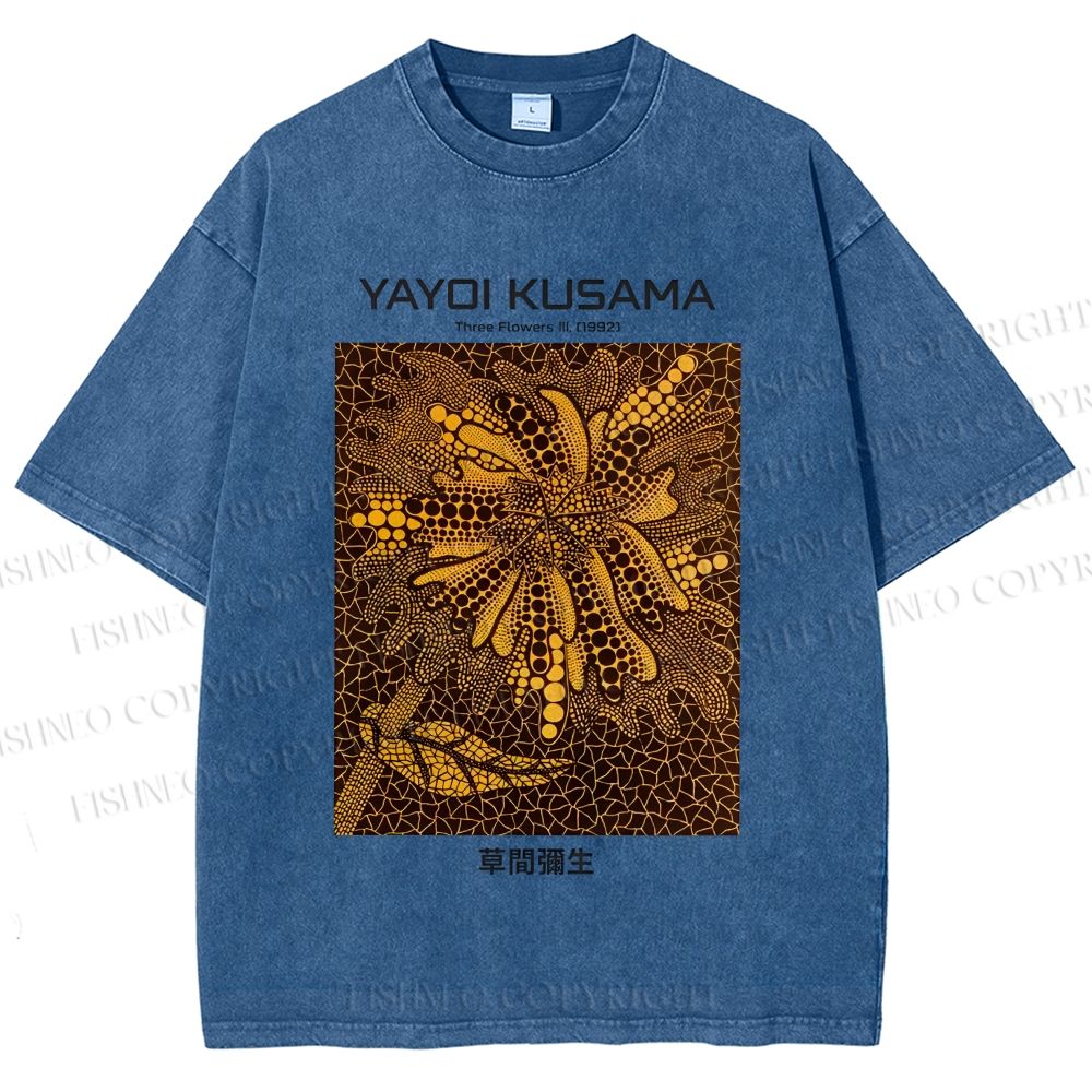 Unisex Yayoi Kusama Artistic Flowers Printed Washed Tee