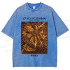 Unisex Yayoi Kusama Artistic Flowers Printed Washed Tee