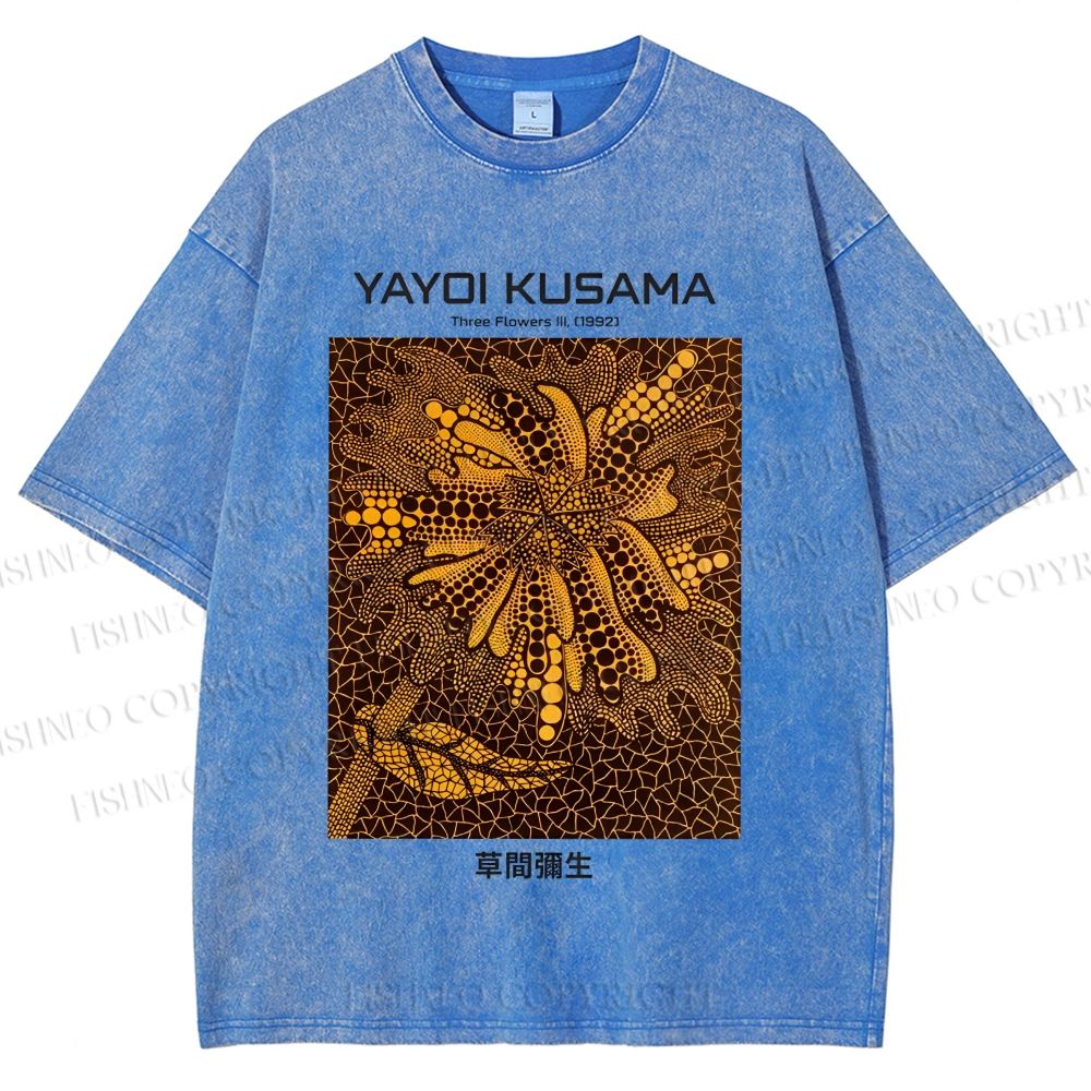 Unisex Yayoi Kusama Artistic Flowers Printed Washed Tee