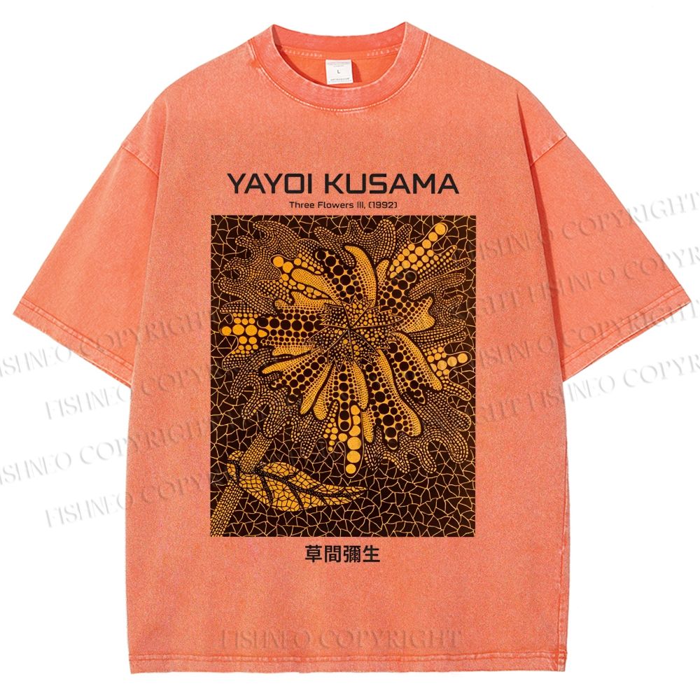 Unisex Yayoi Kusama Artistic Flowers Printed Washed Tee